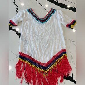 Womans White Crochet-Trim Fringe swim cover up